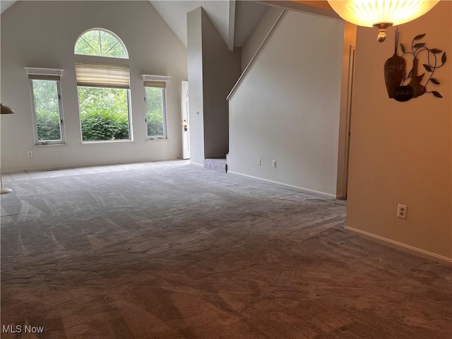 1235 Canyon View Rd, Sagamore Hills, OH 44067 - unfurnished living room with carpet floors and high vaulted ceiling