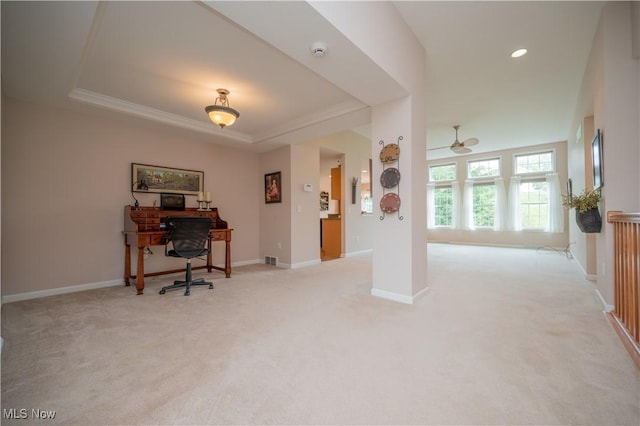 125 Fitch Blvd Unit 263, Austintown, OH 44515 - office featuring light colored carpet, a ceiling fan, ornamental molding, and a raised ceiling