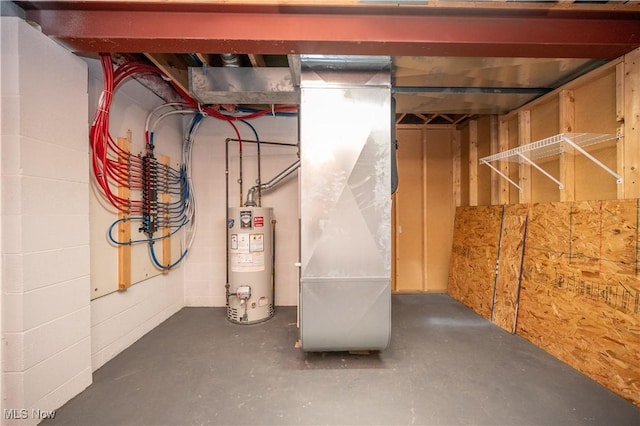 125 Fitch Blvd Unit 263, Austintown, OH 44515 - unfinished basement featuring water heater and concrete block wall