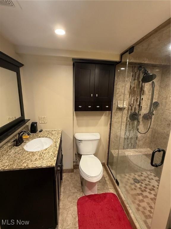 213 Highland Park, Bloomingdale, OH 43910 - full bathroom featuring vanity, tile patterned flooring, a shower stall, and recessed lighting