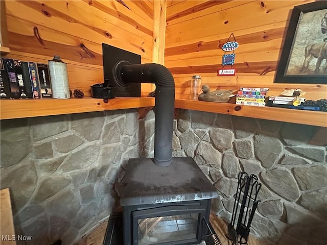 61342 High Hill Rd, Cambridge, OH 43725 - detailed view of a wood stove and wood walls