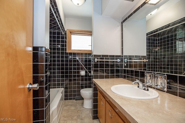 505 Lansing Rd, Akron, OH 44312 - full bathroom featuring tile walls, vanity, and tile patterned floors