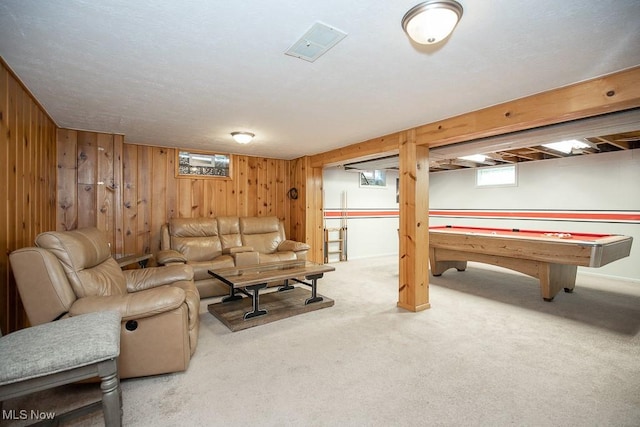 505 Lansing Rd, Akron, OH 44312 - carpeted living area with wood walls and pool table
