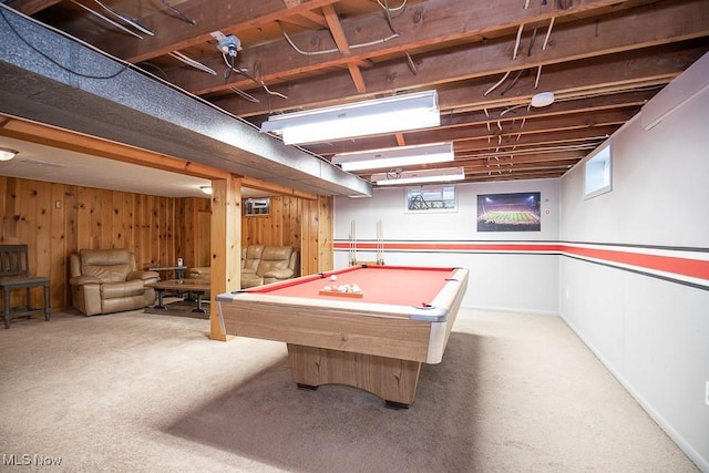 505 Lansing Rd, Akron, OH 44312 - rec room with carpet, wood walls, and pool table