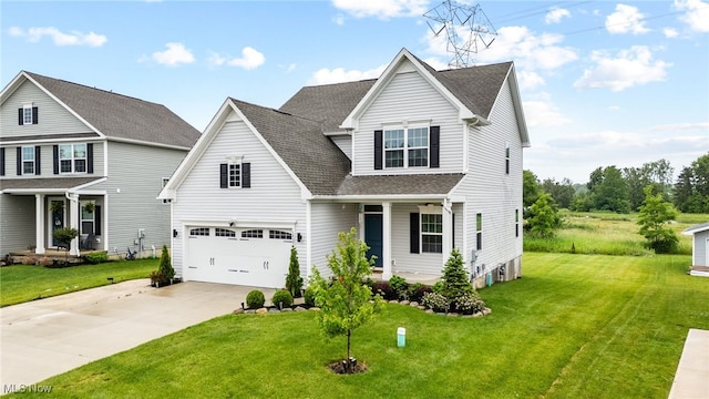 1809 Muirfield Ln, Painesville, OH 44077 - traditional home featuring a porch, a shingled roof, driveway, and a front lawn