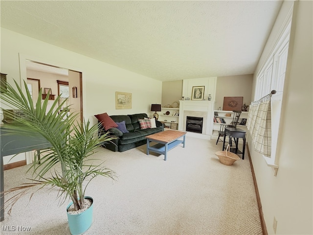 4901 Kings Creek Rd, Weirton, WV 26062 - living room with carpet floors, a fireplace, healthy amount of natural light, and a textured ceiling