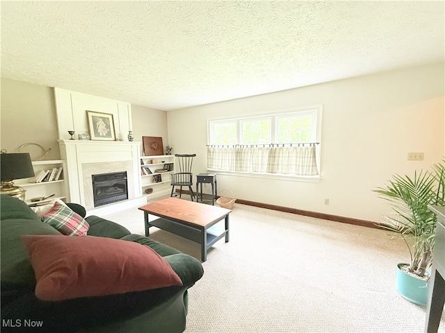4901 Kings Creek Rd, Weirton, WV 26062 - carpeted living area with a premium fireplace and a textured ceiling