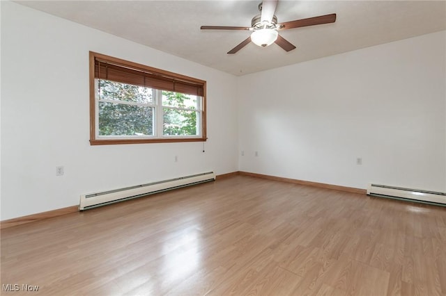 4671 Milford Dr, Perry, OH 44081 - empty room with a baseboard heating unit, light wood-type flooring, and a ceiling fan