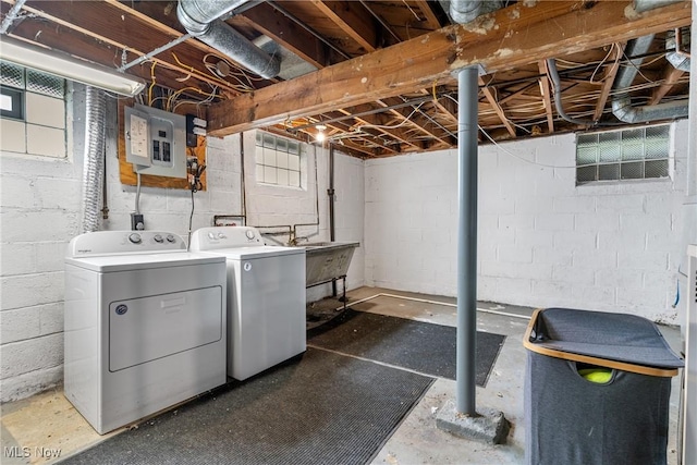 120 Palmetto Ave, Bedford, OH 44146 - unfinished basement with electric panel and washer and dryer