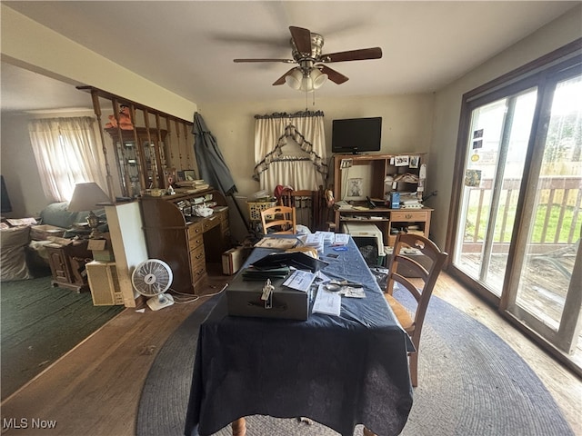 223 Sunset Ct, Columbiana, OH 44408 - dining room with wood finished floors and a ceiling fan