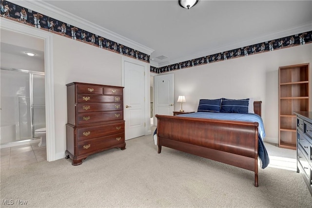 23225 Wingedfoot Dr, Westlake, OH 44145 - bedroom featuring light carpet, crown molding, and connected bathroom