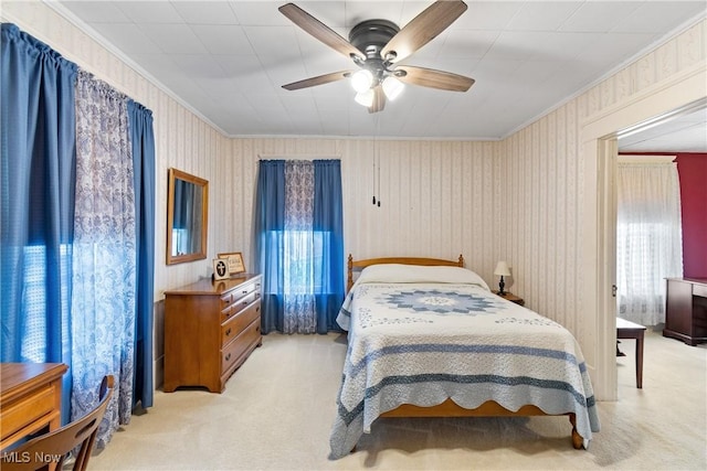 811 E High Ave, New Philadelphia, OH 44663 - bedroom featuring crown molding, light colored carpet, and ceiling fan