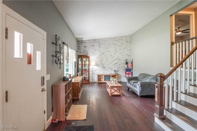 1324 Woodrow St NW, North Canton, OH 44720 - entryway with vaulted ceiling, dark wood-style floors, stairway, and ceiling fan