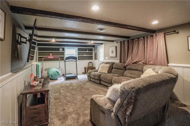 1324 Woodrow St NW, North Canton, OH 44720 - cinema with beam ceiling, wainscoting, a decorative wall, built in features, and recessed lighting