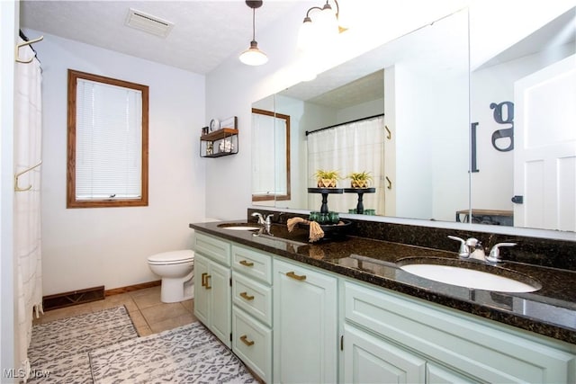 13946 Highview Dr, Dalton, OH 44618 - bathroom featuring double vanity, tile patterned flooring, and a shower with curtain