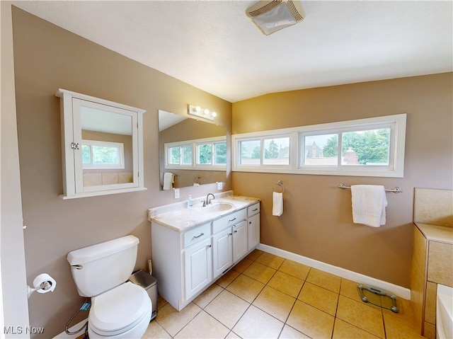 4982 14th St SW, Canton, OH 44710 - full bathroom with vanity, lofted ceiling, tile patterned flooring, and a tub