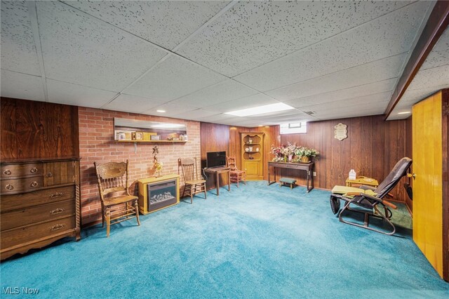 30888 Harrison Rd, Wickliffe, OH 44092 - sitting room with carpet, a drop ceiling, and wood walls