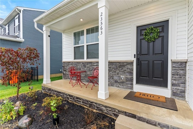 23563 Rebecca Ln, Columbia Station, OH 44028 - property entrance featuring a porch and stone siding