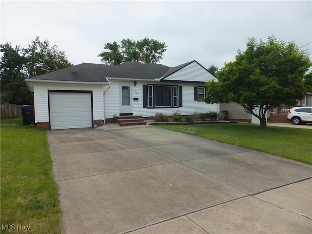 13621 Bellbrook Dr, Brook Park, OH 44142 - ranch-style home featuring an attached garage, driveway, a front lawn, a shingled roof, and a chimney