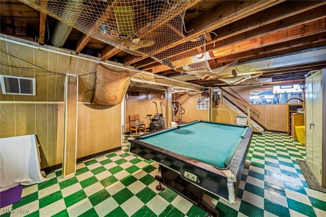 24270 Glenforest Rd, Euclid, OH 44123 - recreation room with tile patterned floors, wooden walls, and billiards