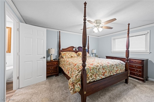 7152 Rippling Brook Ln, Concord, OH 44060 - carpeted bedroom with ornamental molding, ceiling fan, and a textured ceiling
