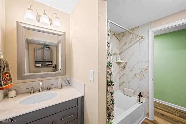 7152 Rippling Brook Ln, Concord, OH 44060 - bathroom featuring vanity, shower / tub combo, and wood finished floors