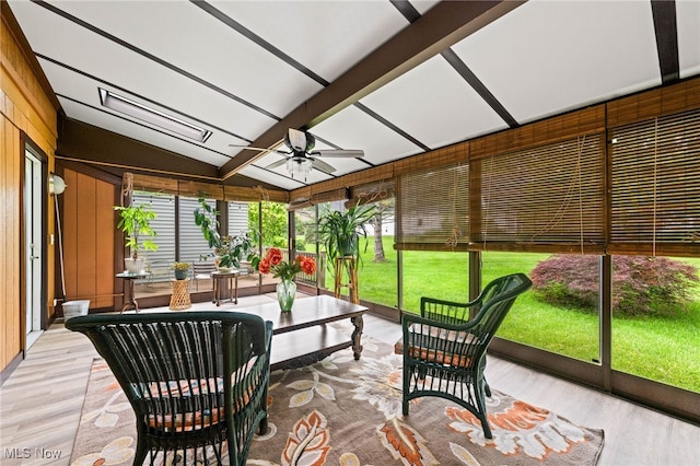 7152 Rippling Brook Ln, Concord, OH 44060 - sunroom / solarium featuring lofted ceiling, a ceiling fan, and outdoor lounge area