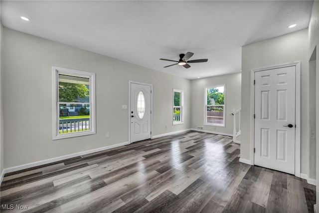 397 Furnace Rd, Conneaut, OH 44030 - foyer featuring dark wood-style flooring, a ceiling fan, and recessed lighting