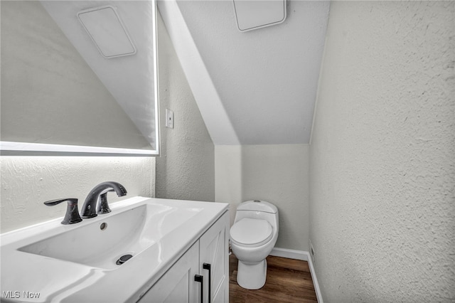 397 Furnace Rd, Conneaut, OH 44030 - half bathroom with vanity, wood finished floors, and a textured wall