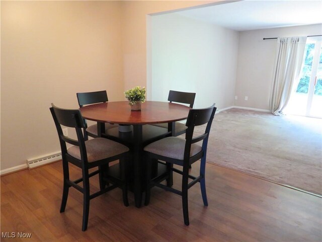 1609 S Main St Unit 22C, North Canton, OH 44709 - dining area featuring a baseboard heating unit and wood finished floors