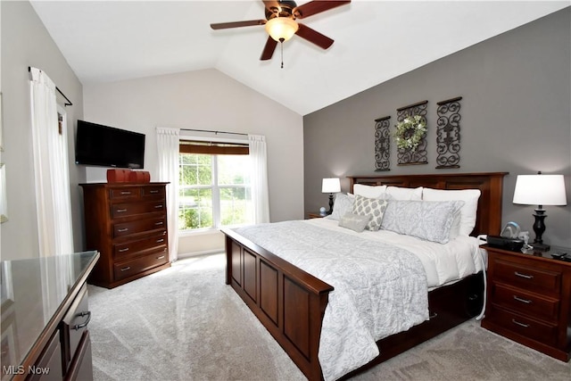 8025 Wadsworth Rd, Wadsworth, OH 44281 - bedroom featuring light colored carpet, lofted ceiling, and ceiling fan