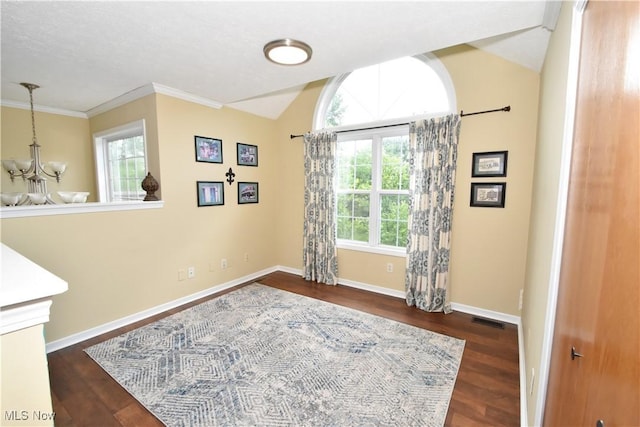 8025 Wadsworth Rd, Wadsworth, OH 44281 - empty room with a chandelier, wood finished floors, and ornamental molding