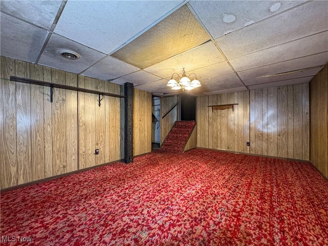 7918 State Route 164, Lisbon, OH 44432 - finished basement with carpet flooring, wooden walls, and a drop ceiling