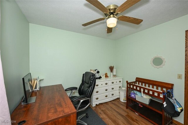 6111 State Route 82, Hiram, OH 44234 - office area with wood finished floors, ceiling fan, and a textured ceiling