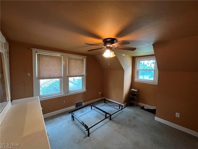 629 Willard Ave SE, Warren, OH 44483 - bonus room featuring lofted ceiling, ceiling fan, and carpet floors