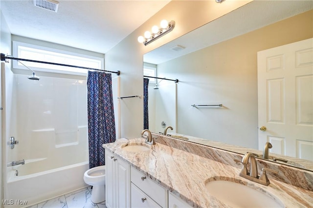 2683 High Hampton Trl, Cuyahoga Falls, OH 44223 - full bath with marble finish flooring, shower / bath combo, and double vanity