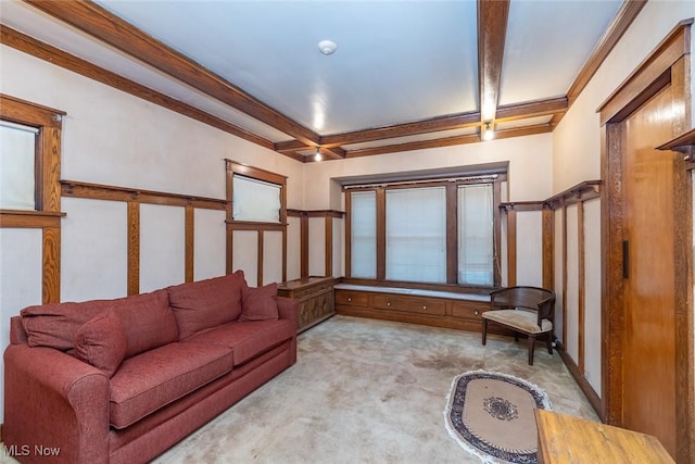 11604 Thornwood Ave, Cleveland, OH 44108 - living area featuring carpet and beamed ceiling