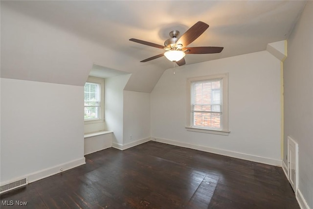 36 Rosedale Blvd, Norwalk, OH 44857 - additional living space with a ceiling fan, vaulted ceiling, and dark wood-type flooring