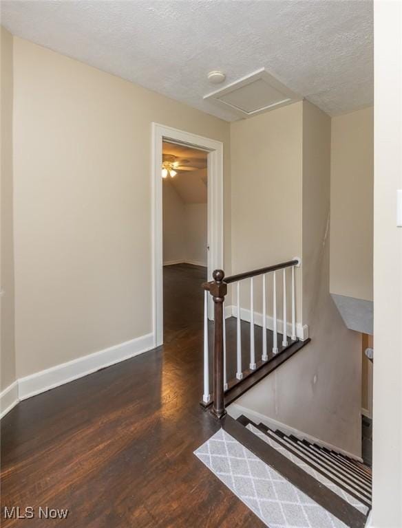 36 Rosedale Blvd, Norwalk, OH 44857 - stairs with wood finished floors, a textured ceiling, and attic access