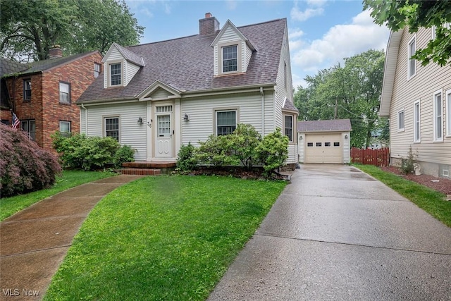 36 Rosedale Blvd, Norwalk, OH 44857 - cape cod house with roof with shingles, concrete driveway, a chimney, and a detached garage