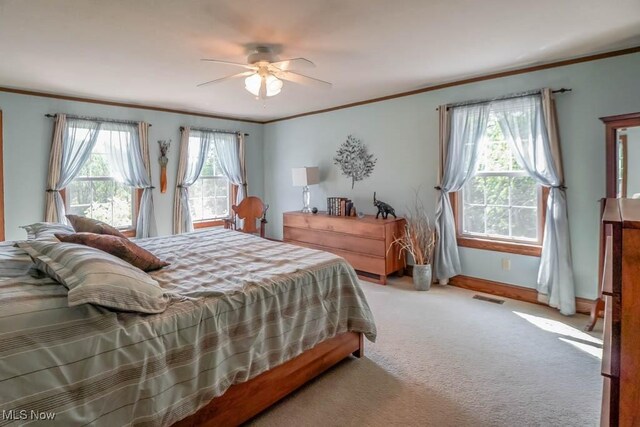 3020 Crookston Ln, Clinton, OH 44216 - bedroom with crown molding, carpet floors, and ceiling fan