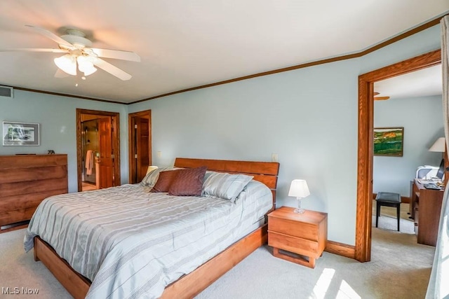 3020 Crookston Ln, Clinton, OH 44216 - carpeted bedroom with crown molding and ceiling fan