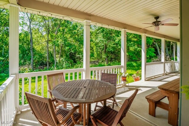 3020 Crookston Ln, Clinton, OH 44216 - wooden deck featuring outdoor dining space and a ceiling fan