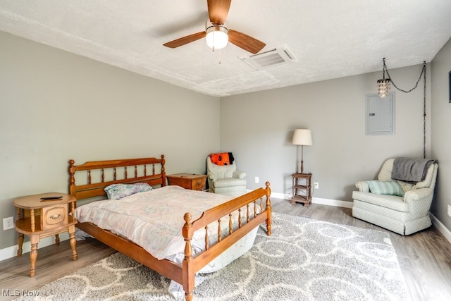 1260 Pleasant Ridge St SE, Minerva, OH 44657 - bedroom with wood finished floors, electric panel, and ceiling fan