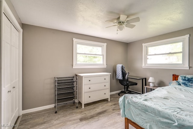 1260 Pleasant Ridge St SE, Minerva, OH 44657 - bedroom featuring multiple windows, light wood-type flooring, a closet, and a ceiling fan
