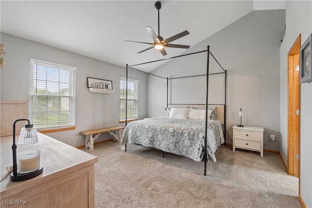 7287 Fayette Blvd, Chippewa Lake, OH 44215 - carpeted bedroom with high vaulted ceiling and ceiling fan