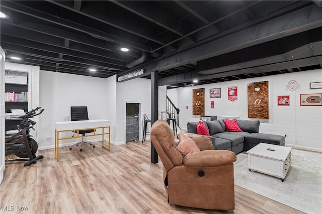 7287 Fayette Blvd, Chippewa Lake, OH 44215 - living area featuring stairs, wood finished floors, and an office area