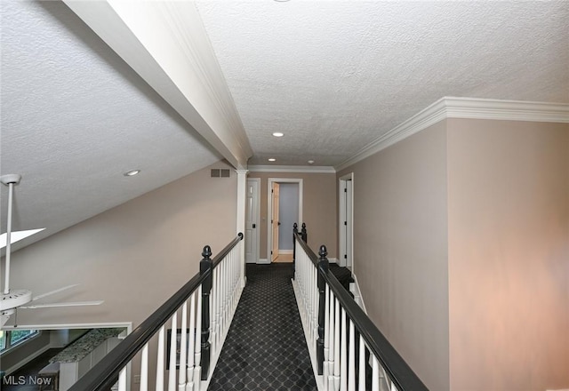 5277 Foxchase Ave NW, Canton, OH 44718 - corridor featuring a textured ceiling, recessed lighting, and crown molding