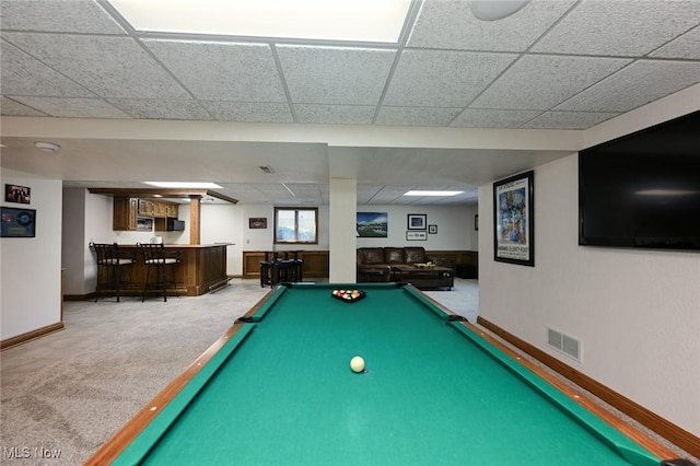 5277 Foxchase Ave NW, Canton, OH 44718 - playroom with bar, a drop ceiling, pool table, and light carpet