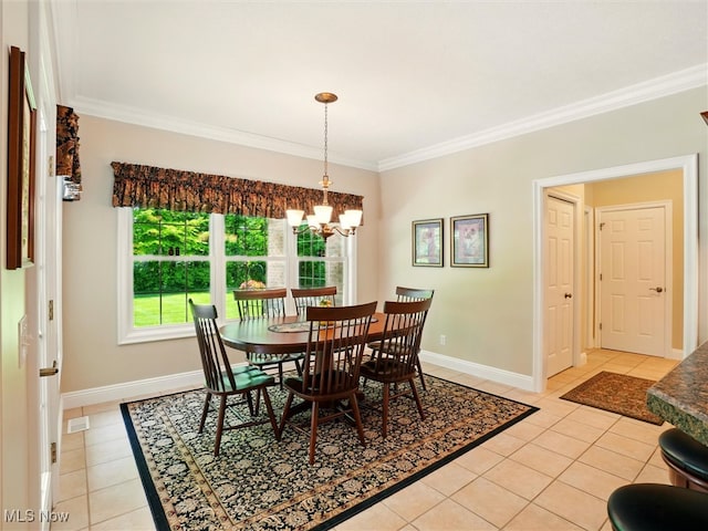 4440 Rutledge Ave, Ashtabula, OH 44004 - dining room featuring ornamental molding, light tile patterned floors, and a chandelier